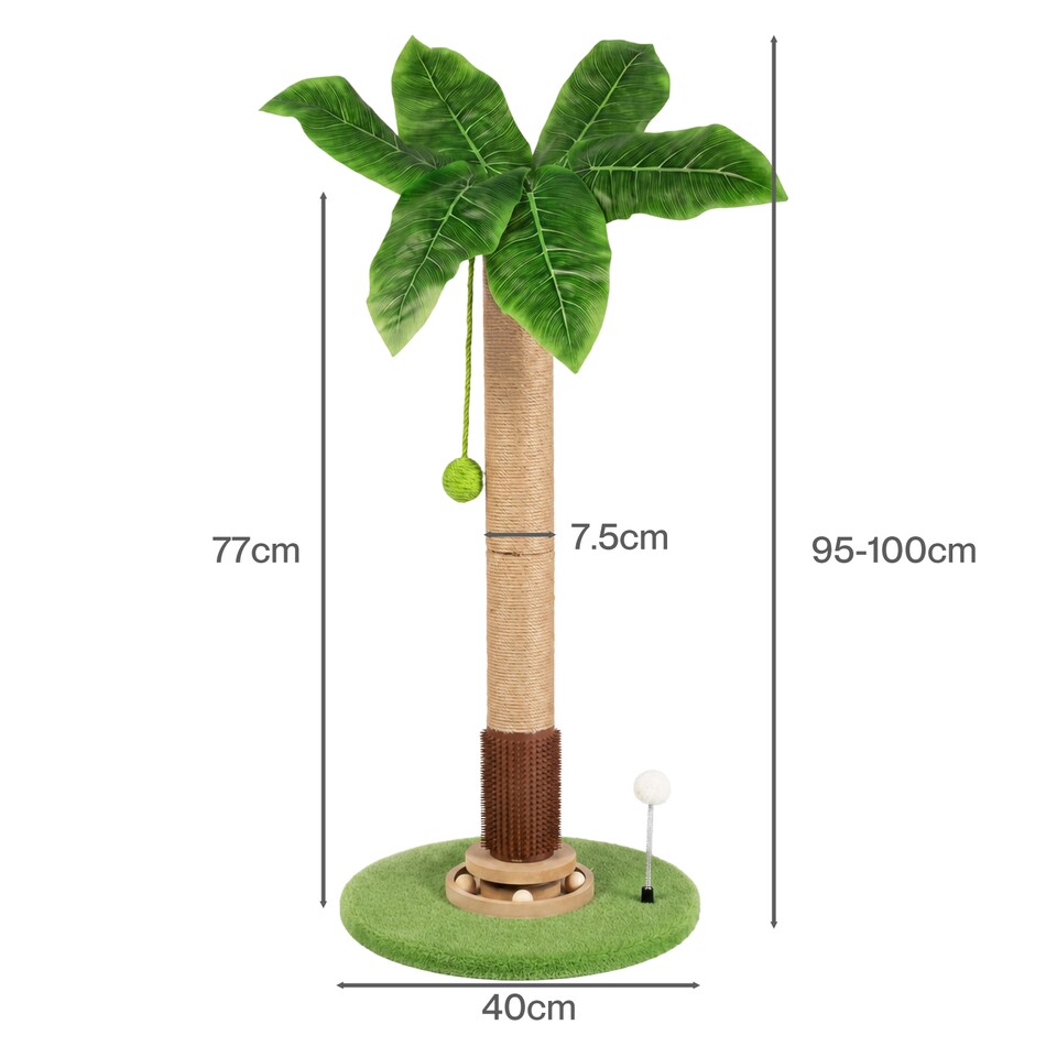 image 1 of Skylos Cat Scratching Post Palm Tree Cat Scratcher With Brush Toy Indoor Green