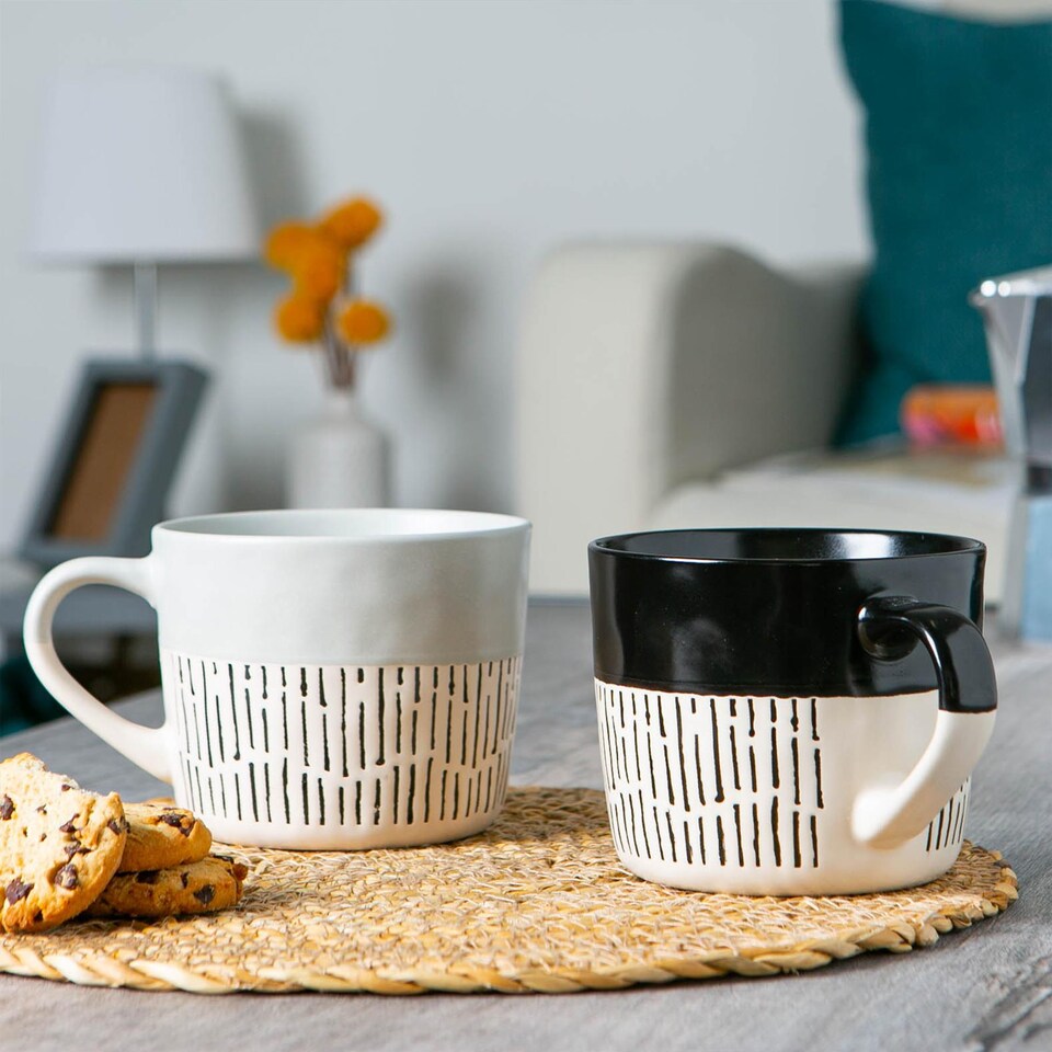image 1 of Nicola Spring Ceramic Dipped Dash Coffee Mugs - 475ml - Black/Grey | Multi | Black/Grey