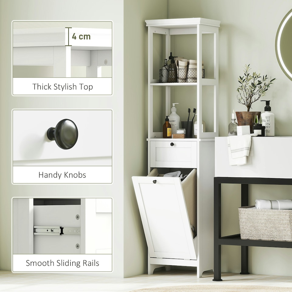 image 1 of HOMCOM Slim Bathroom Storage Unit with Tilt-Out Laundry Cabinet Drawer White White