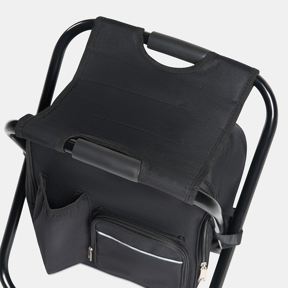 image 1 of OHS 3-in-1 Camping Backpack Stool Cooling Bag Chair Folding Rucksack Seat | Black