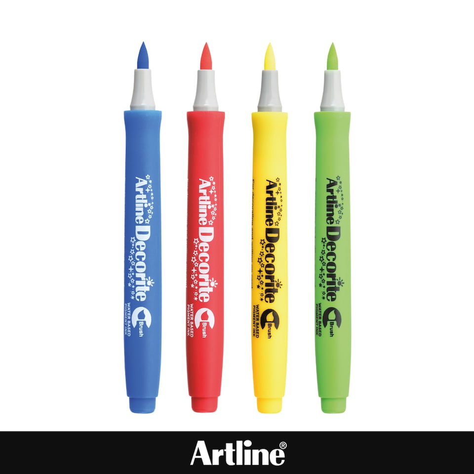image 1 of Artline Decroite Brush Markers Tropical Colours 4 Pack