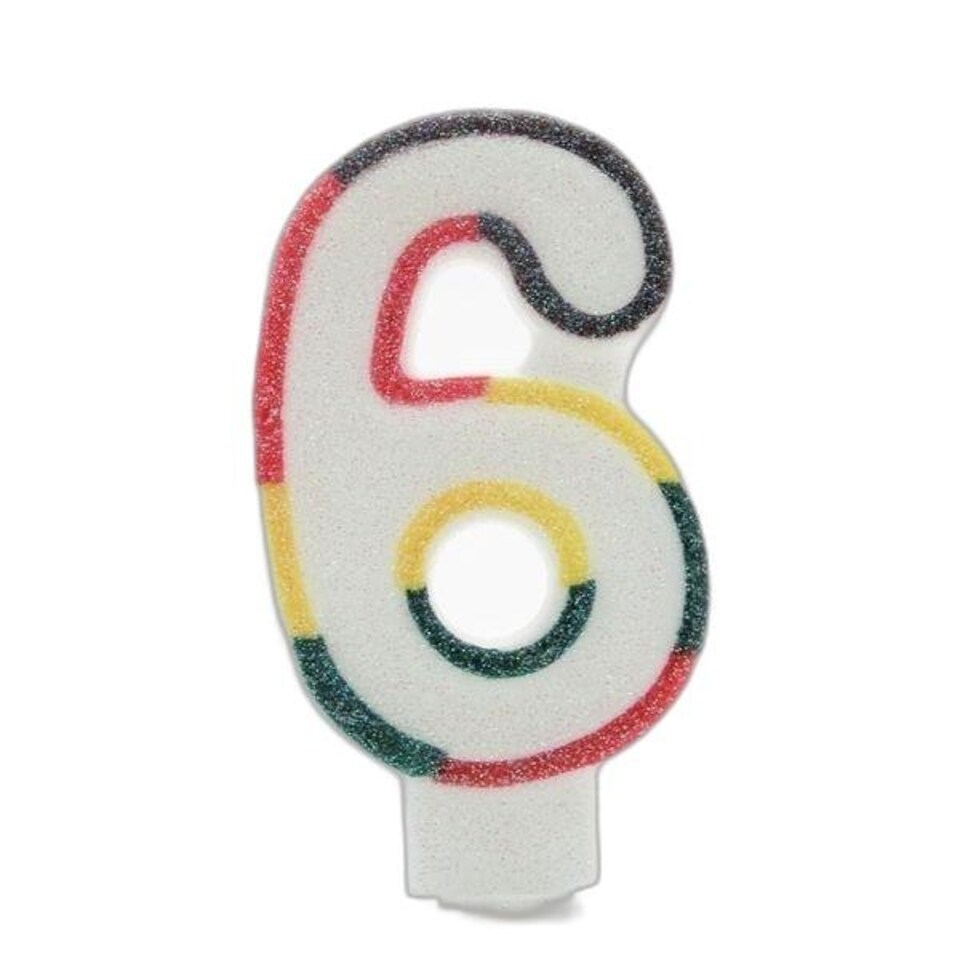 Apac Glitter 6th Birthday Candle - White/Multicoloured - One Size