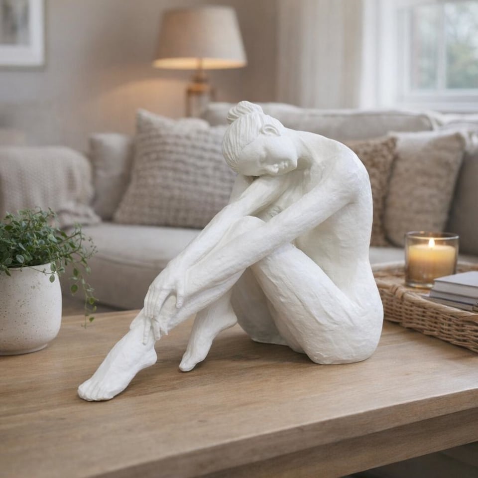 image 1 of Sculpted Serenity Resin Sitting Lady Figure