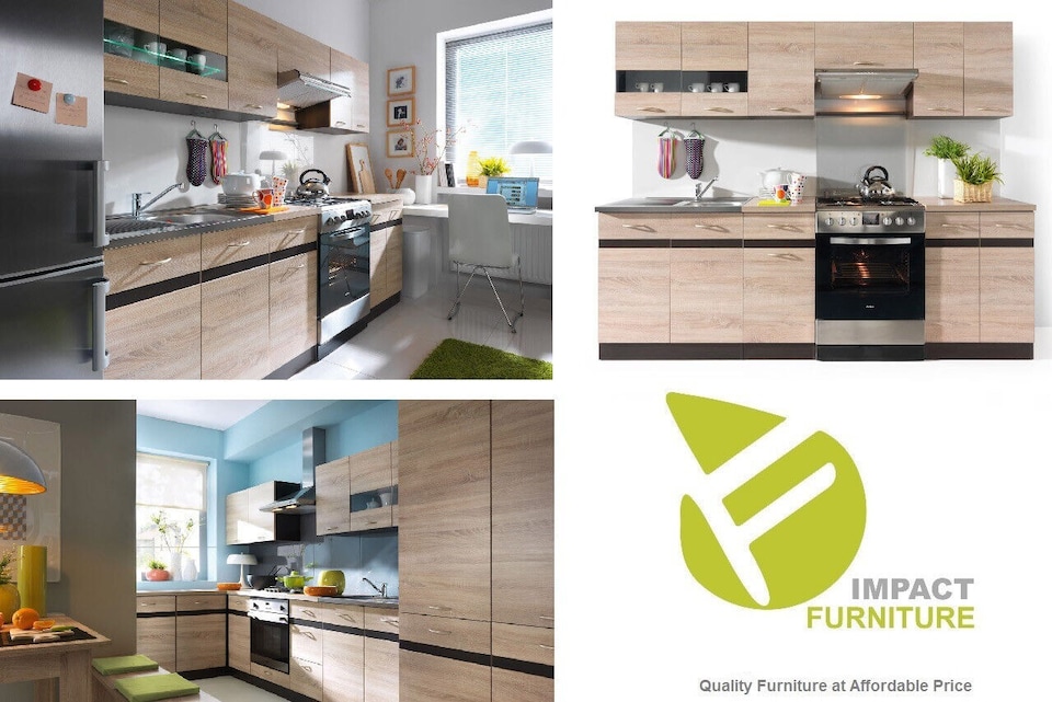 image 1 of 800mm Kitchen Cabinet Base Unit 2 Door 80cm Cupboard Wenge and Light Oak Effect Storage Junona