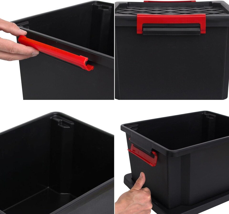 image 1 of 25L Small Heavy-Duty Storage Box with Lid 10 Pack with Handles Durable Plastic Clip Locks Stackable Garage & Outdoor Black