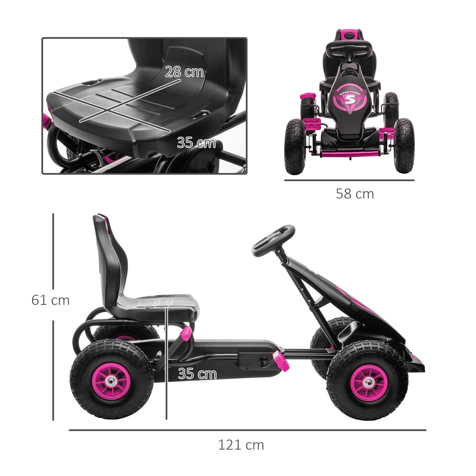 image 1 of HOMCOM Children Pedal Go Kart w/ Adjustable Seat, Rubber Wheels, Brake - Pink