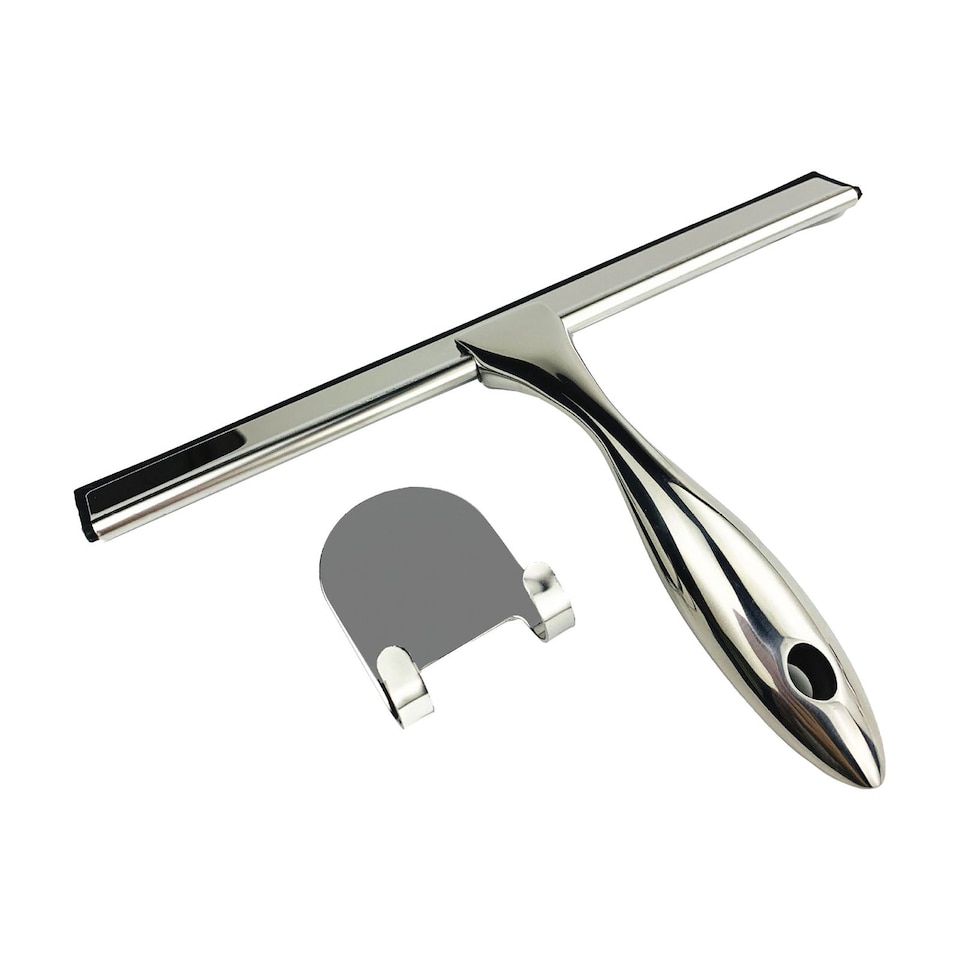 EuroShowers Shower Scraper Squeegee with Holder - Chrome