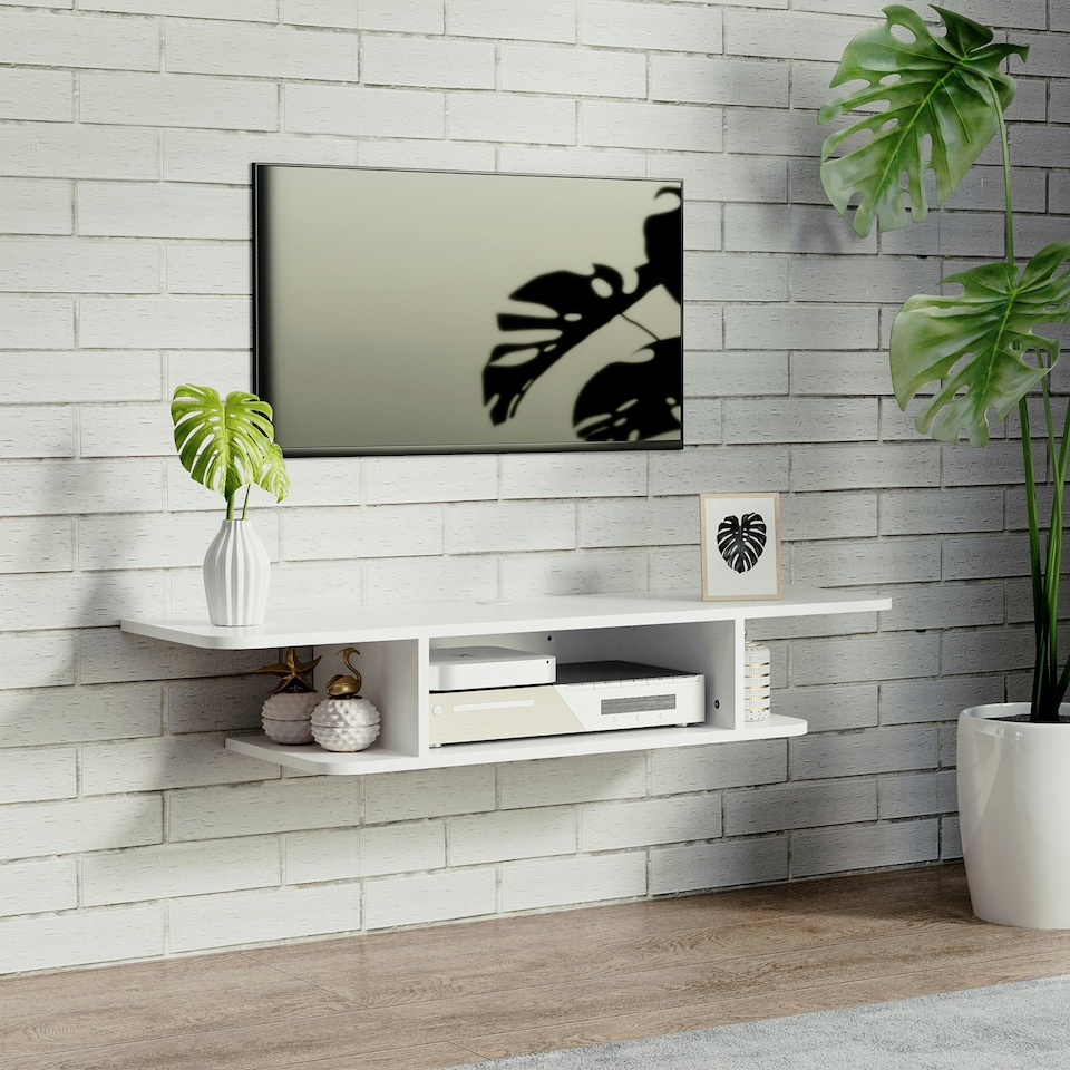 image 1 of HOMCOM Wall Mounted TV Stand Entertainment Unit with Storage Shelf, White