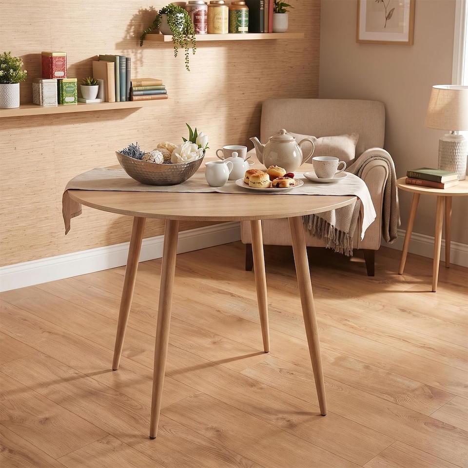 image 1 of Dining Table Beige Wood Kitchen Place for 4 Seats, Dining Table Only (Beige H 75 x L 90 x W 90 cm) | Brown