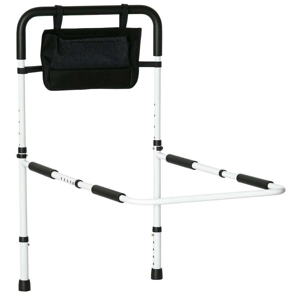 image 1 of HOMCOM Adjustable Bed Assist Rail Grab Bar for Senior and Disabled White