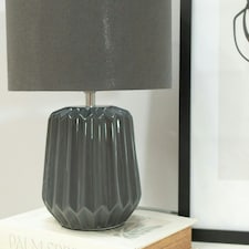 ValueLights Zak Pair of Charcoal Grey Pleated Textured Ceramic Table Lamps with matching Fabric Lamp Shades & LED Bulbs