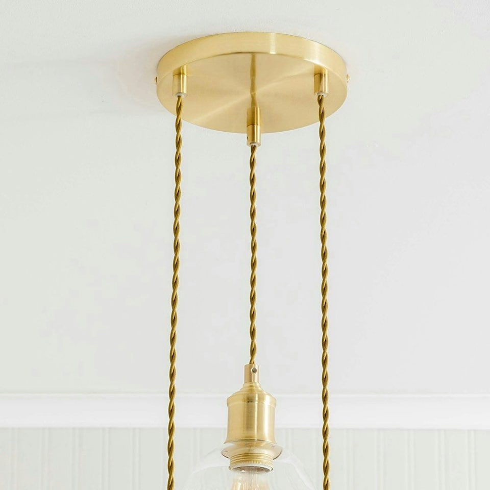 image 1 of ValueLights Kira Glass Cloche Dome 3 Drop Cluster Brushed Gold Ceiling Pendant Light Gold
