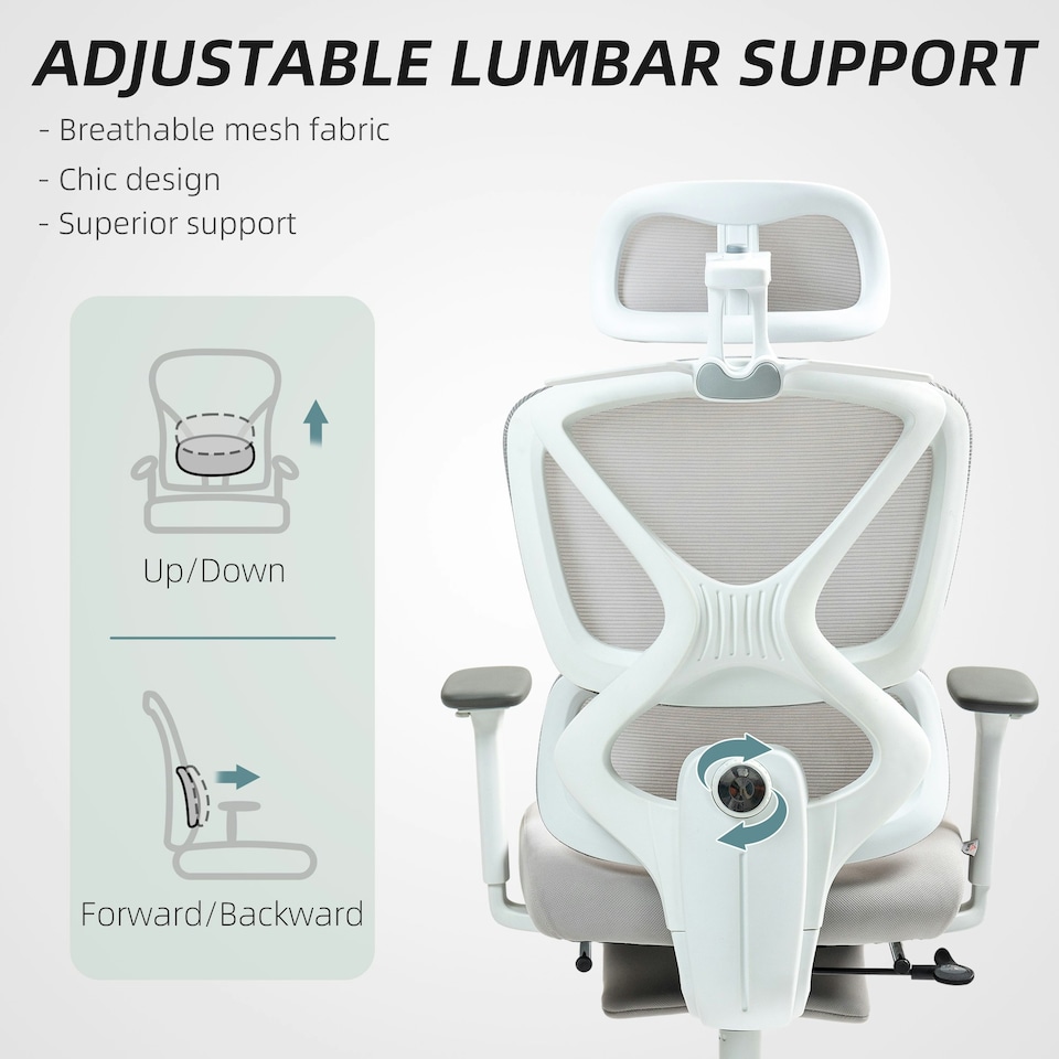 image 1 of HOMCOM Ergonomic Office Chair, Recliner Computer Chair Footrest Grey