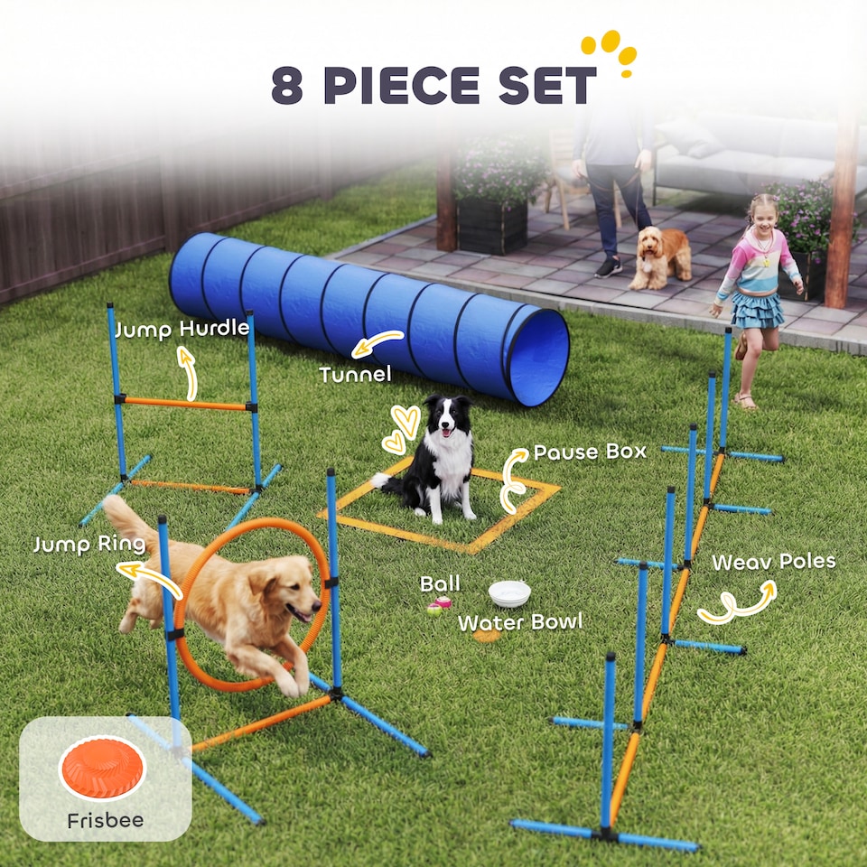 image 1 of PawHut Dog Agility Training Equipment, 8PCS Agility Training Set for Garden | Orange | Orange | 350W x 68D x 70H cm (main weave poles)