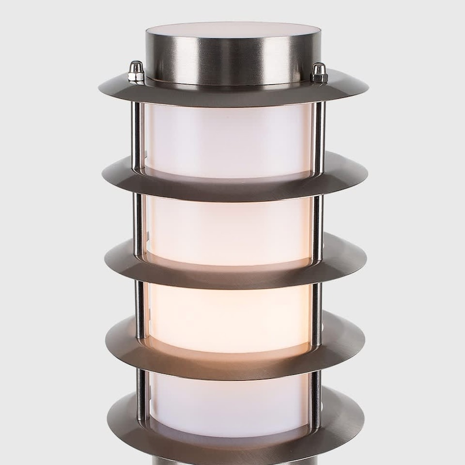 image 1 of ValueLights Wharf Outdoor Stainless Steel 450mm Bollard Lantern Light Post & Cool White LED Bulb | Chrome