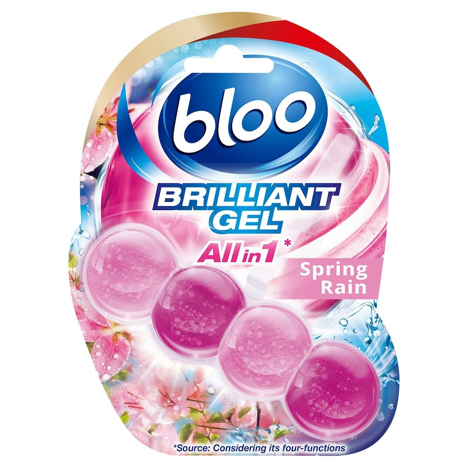 image 1 of Bloo Toilet Rim Blocks Brilliant Gel All in 1 Cleaner Spring Rain Scent, 7x42g