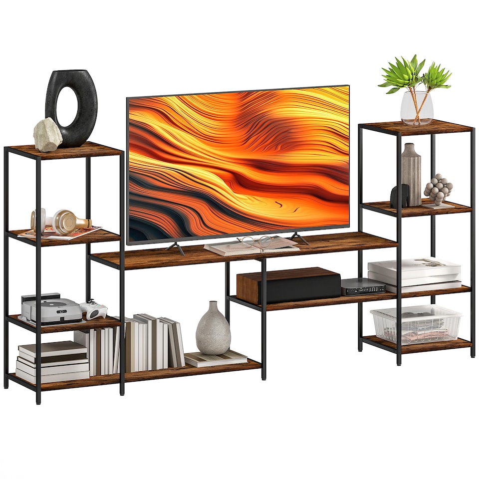 image 1 of HOMCOM TV Unit for TVs up to 55 Inches, Industrial TV Stand with Storage Shelves, Entertainment Centre for Living Room, Bedroom | Brown | 1