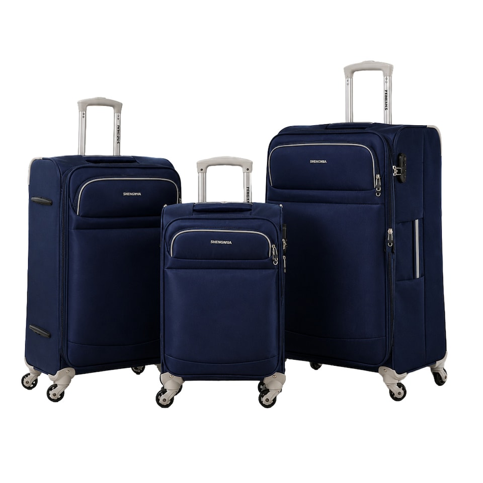 image 1 of Fergana Soft Case 3 Piece Suitcase Set Lightweight Expandable Fabric Spinner Luggage Blue