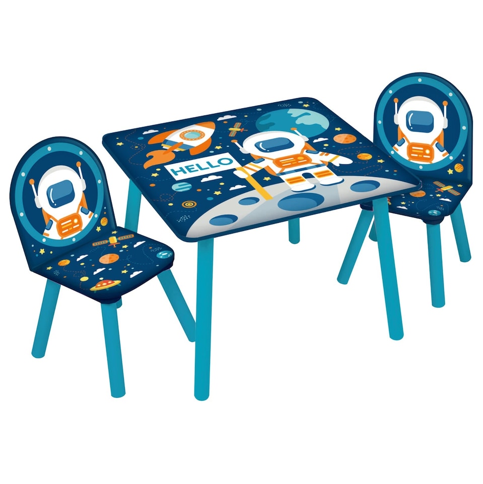 image 1 of Kids Wooden Table And 2 Chairs Themed Set | Blue | Space | 3