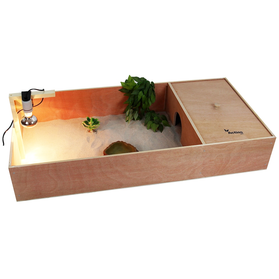 image 1 of Actiaspet - Tortoise & Small Pet Wooden House with Run & Lamp Arm (Wood, 1140 x 550 x 200mm)