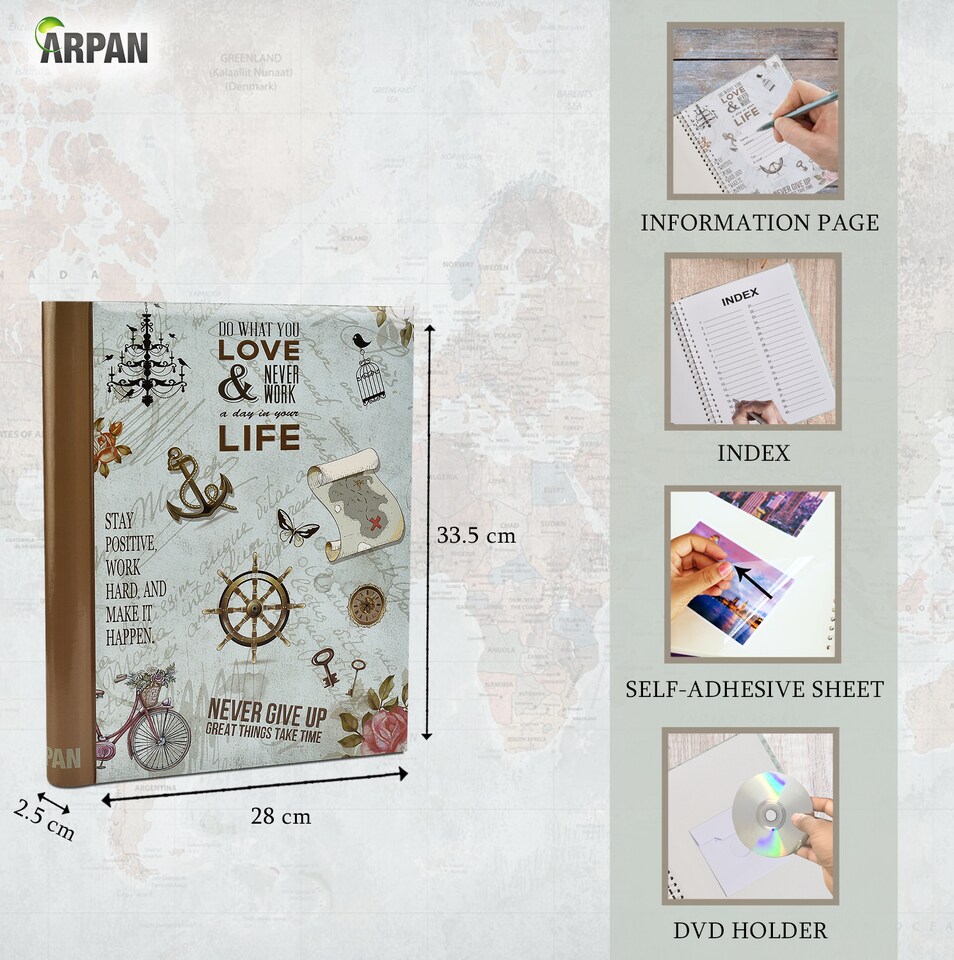 image 1 of ARPAN Large Self Adhesive Photo Album – 20 Sheets / 40 Sides – Holds Various Sized Photos up to A4 Size – Sticky Page Memory Scrapbook Album