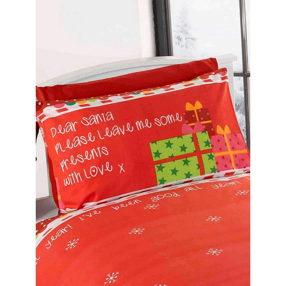 image 1 of Rapport Dear Santa Christmas Duvet Cover Set - Red - Single Red | Single