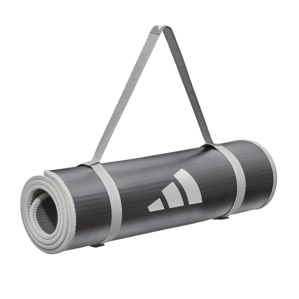 image 1 of Adidas 10mm NBR Training Mat — Cushioned, Non-slip Yoga & Exercise Mat with Carry Strap. | Grey | Grey | 183cm (L) x 61cm (W) x 1cm (H)