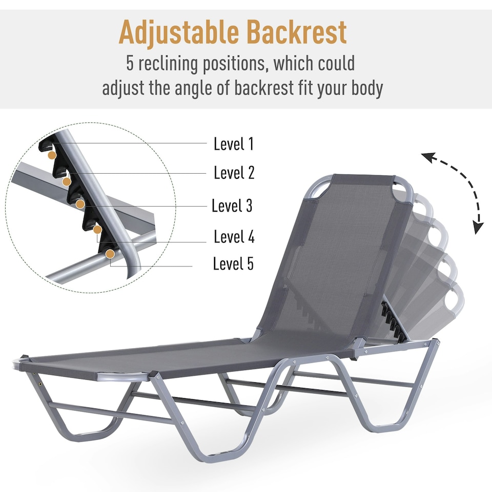 image 1 of Outsunny Sun Lounger Relaxer Recliner with 5-Position Adjustable Backrest Silver