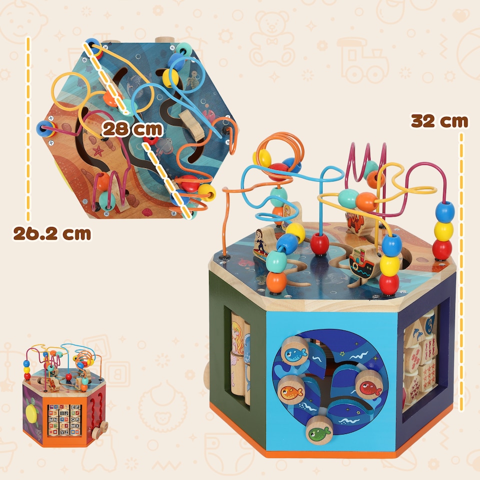 image 1 of AIYAPLAY Wooden Activity Cube for Toddlers 18 Months with Bead Maze