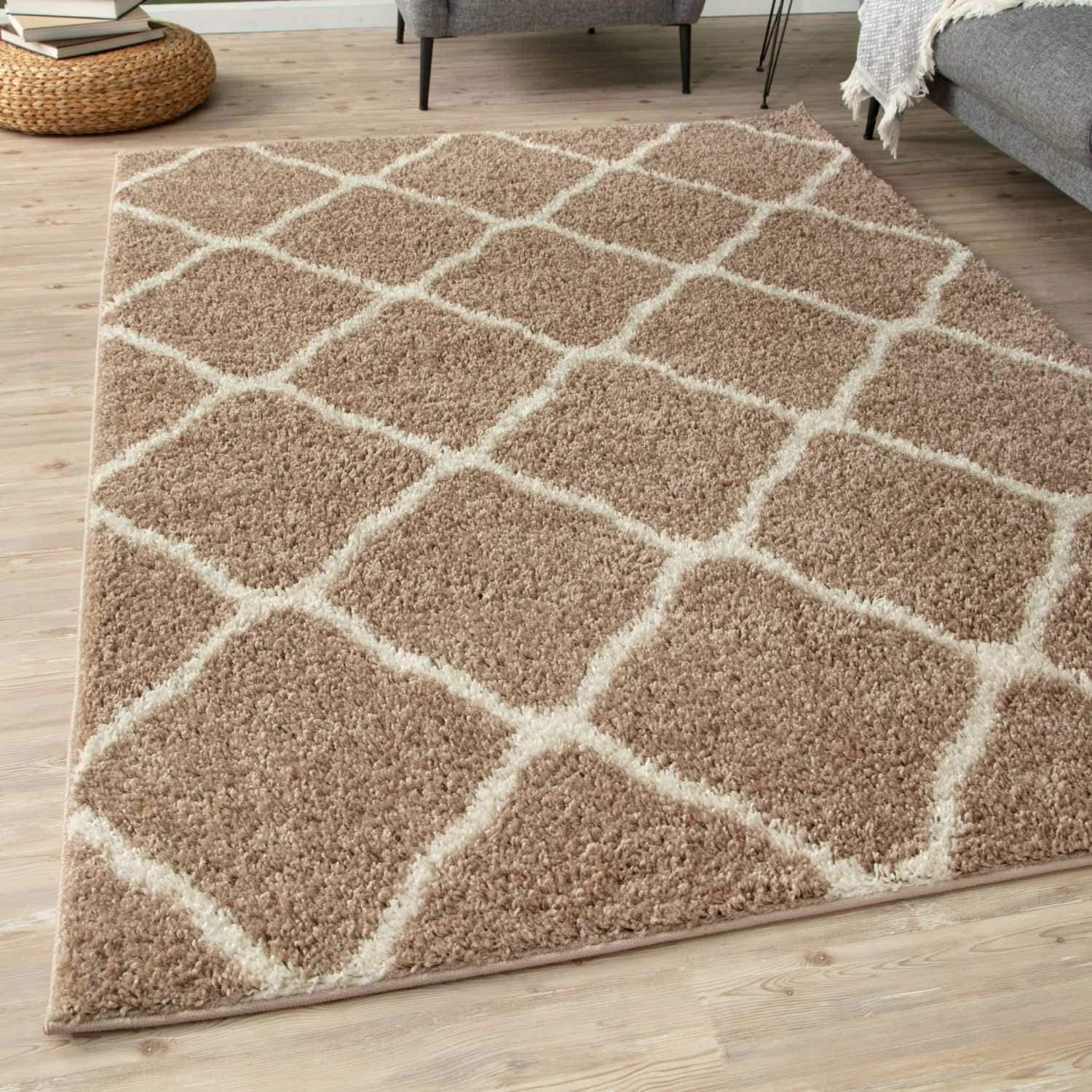 The Rugs Moroccan Collection Soft High Pile Shaggy Lattice Floor Rugs and Runners Living Room
