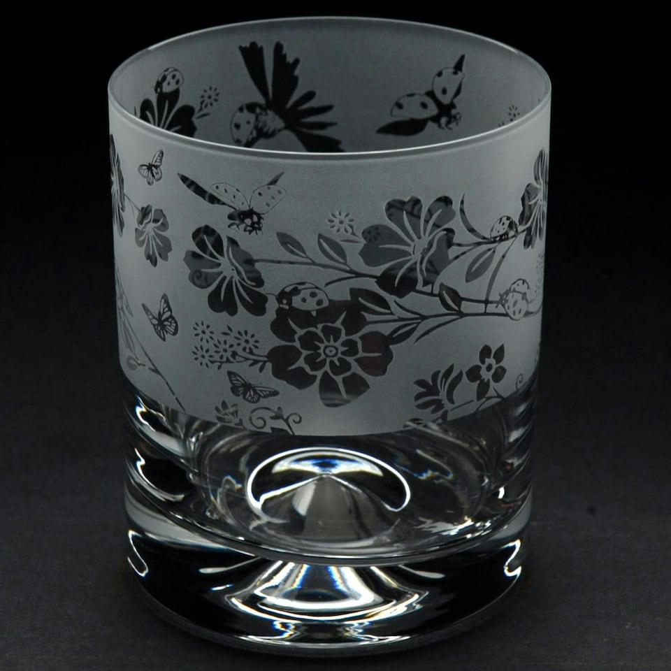 Animo Glass Whisky Tumbler Etched Glass Ladybird