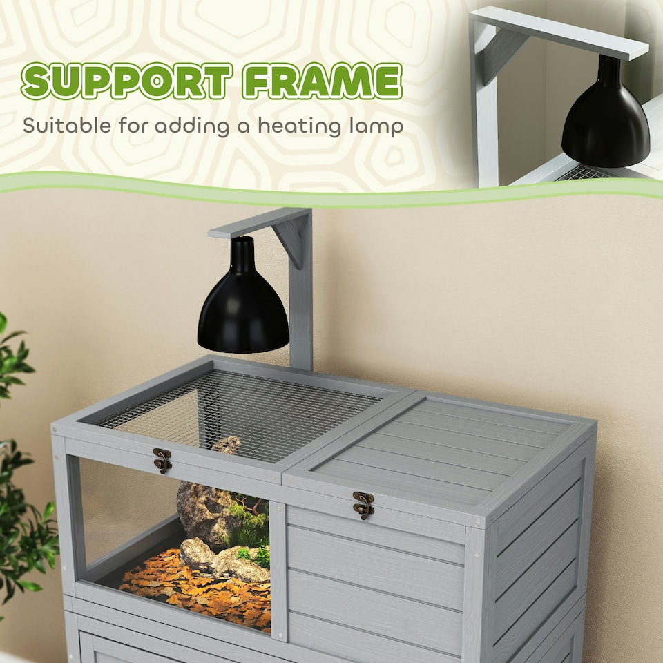 image 1 of PawHut Tortoise House with Storage Cabinet, Lamp Holder, Openable Top