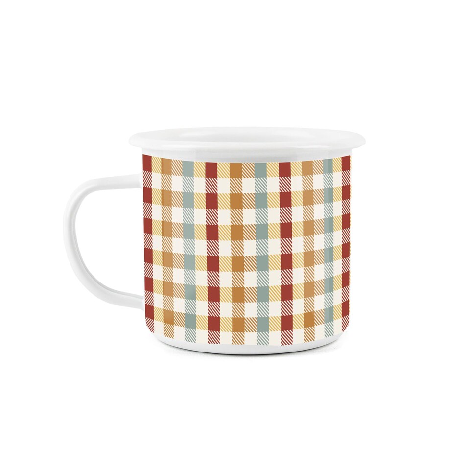 image 1 of Multi Colour Gingham Print Enamel Mug