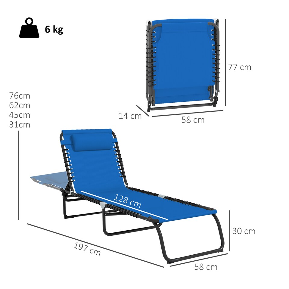 image 1 of Outsunny Foldable Sun Lounger, Outdoor 4 Level Adjustable Backrest Reclining Chaise Chair, Steel Frame Recliner Chair for Camping, Hiking, Navy Blue