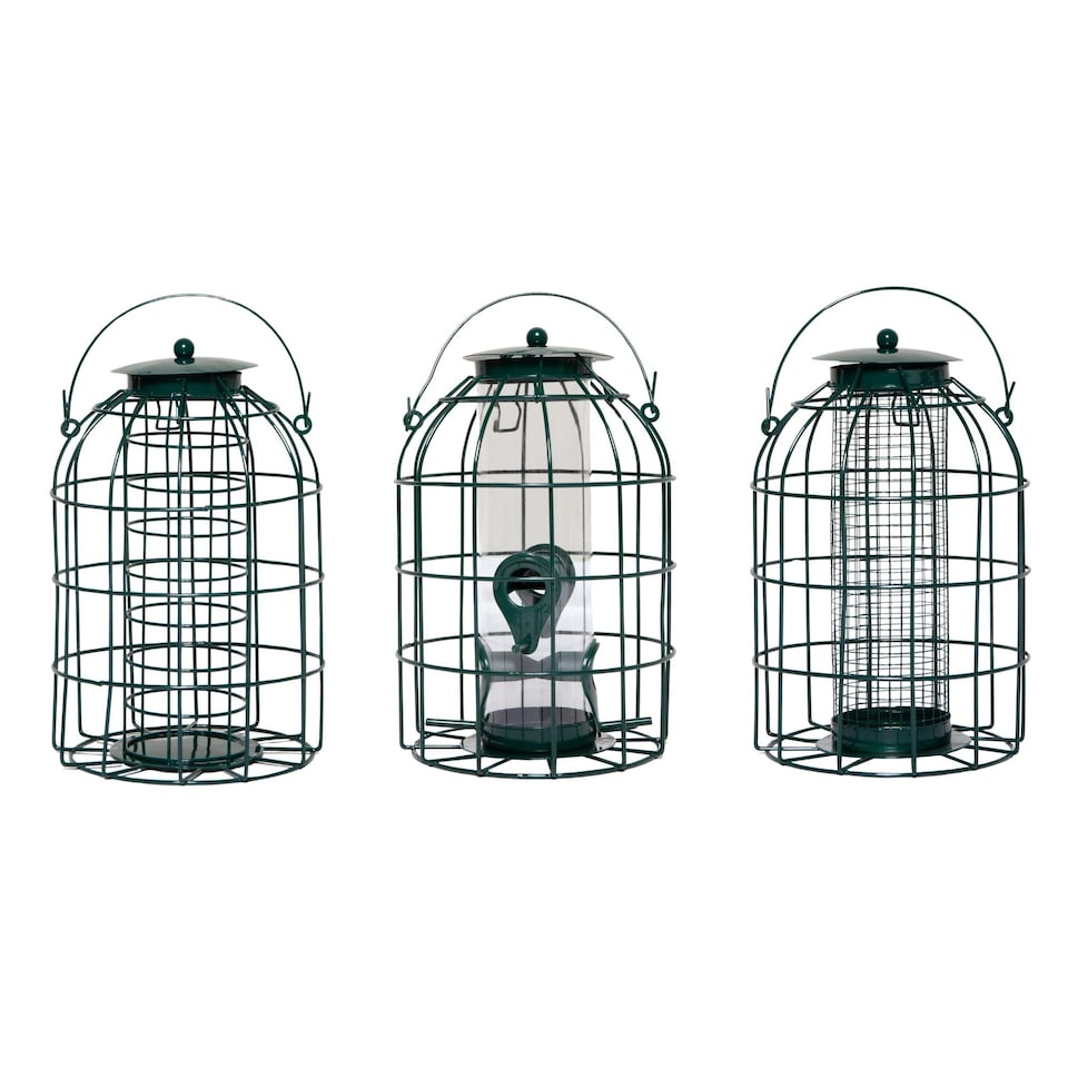 image 1 of Samuel Alexander Pack of 3 Hanging Nut Seed & Fat Ball Bird Feeders with Squirrel Guard