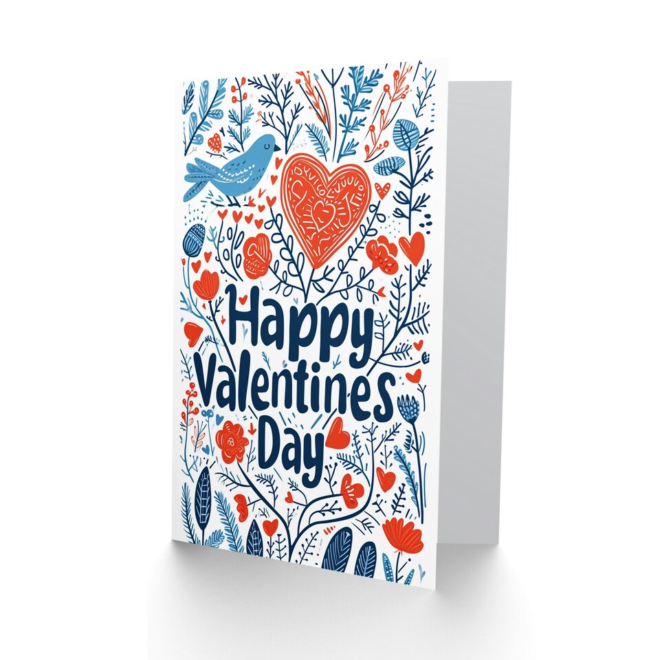 image 1 of Boho Folk Bird Anniversary Valentines Her Wife Card