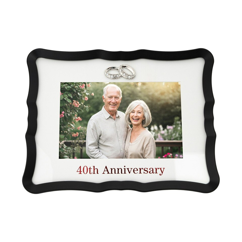 image 1 of 40th Anniversary Landscape 4x6 Frame with Red Text and Silver Rings Red | One Size
