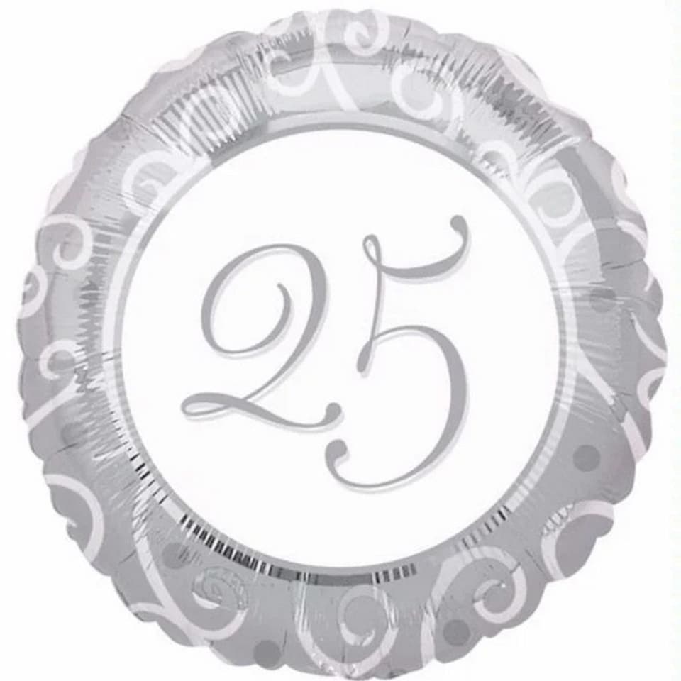 Spot on Gifts 25th Anniversary Foil Balloon - White/Grey - One Size