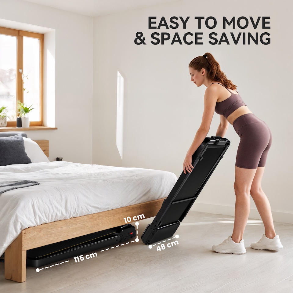 image 1 of SPORTNOW Folding Treadmill Walking Pad, Running Jogging Walking Machine | Black | Black with yellow accents | 109 x 48 x 100 cm