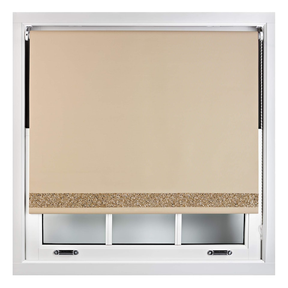 image 1 of FURNISHED Blackout Roller Blinds with Gold Glitter Trim Made to Measure | Brown | Cappuccino | (W) 60cm x (L) 165cm