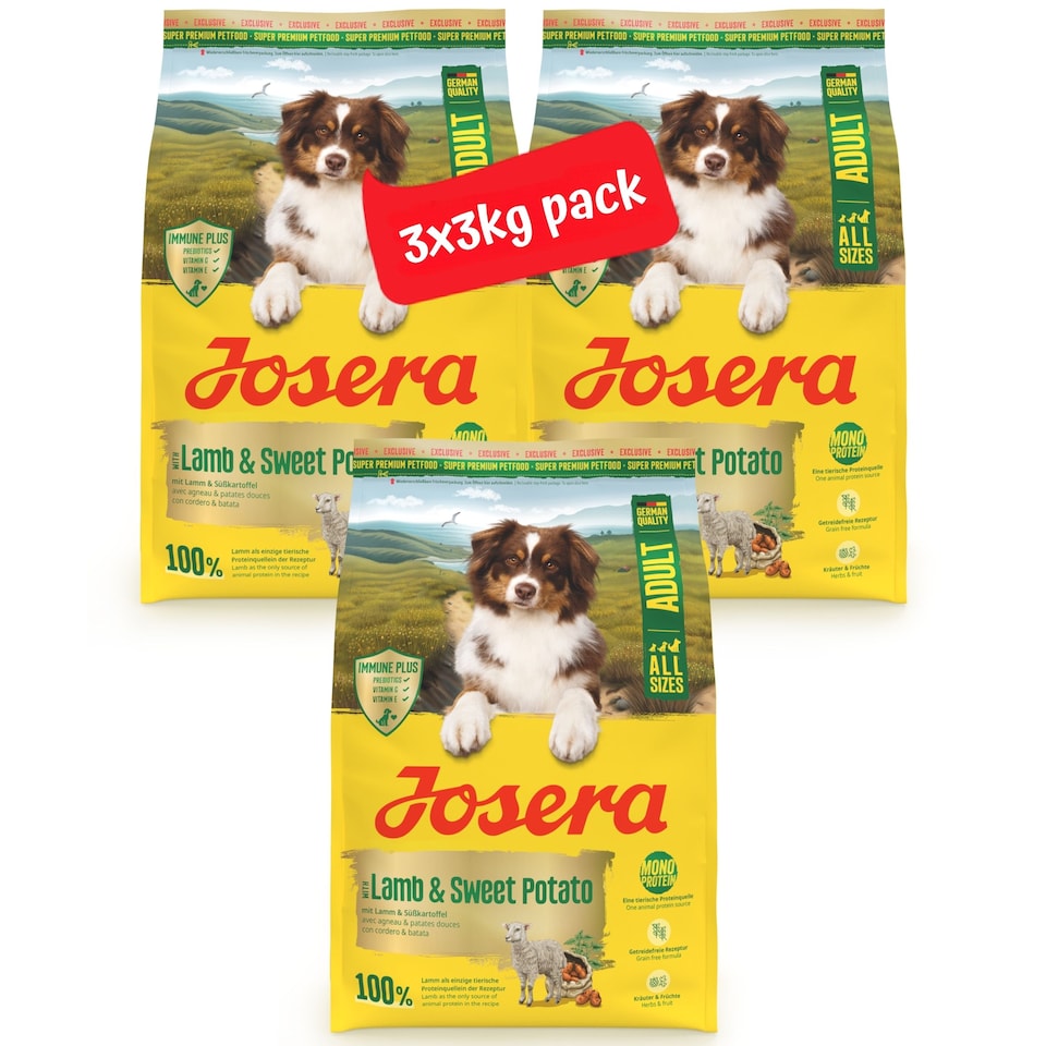 image 1 of Josera Adult Lamb & Sweet Potato complete dry food | All breed sizes | Grain-free | Single animal protein | Immune Plus | Herbs & fruits | 3x3kg