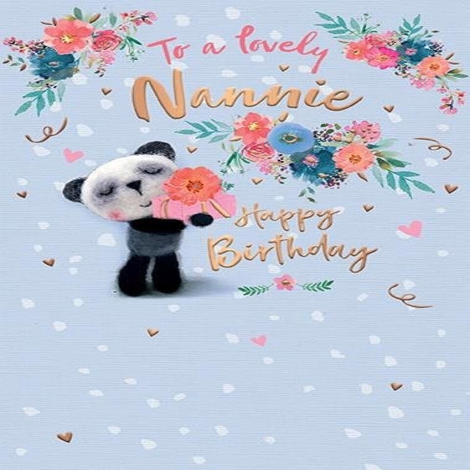 Words 'n' Wishes Lovely Nannie Happy Birthday Card - Panda Flowers