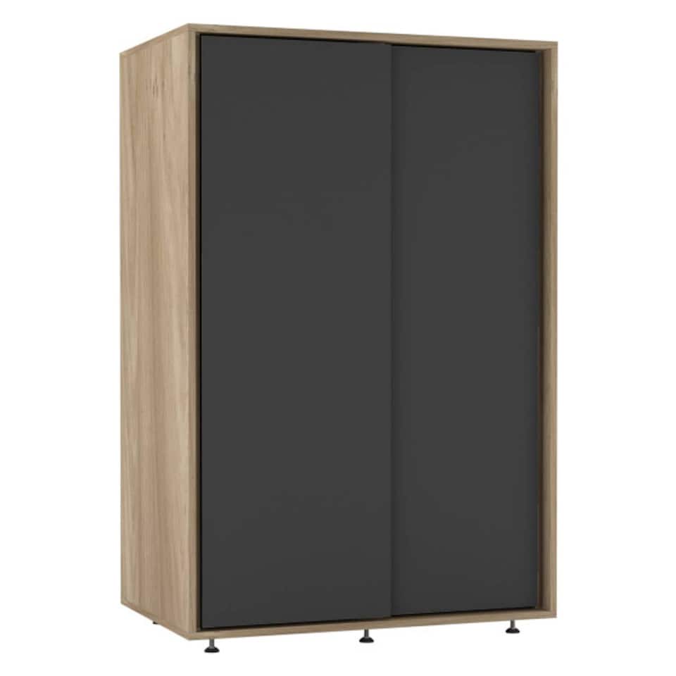 image 1 of URBNLIVING 2 Sliding Door Wardrobe 120cm Freestanding Unit | Multi | Oak Carcass + Black Doors | 1