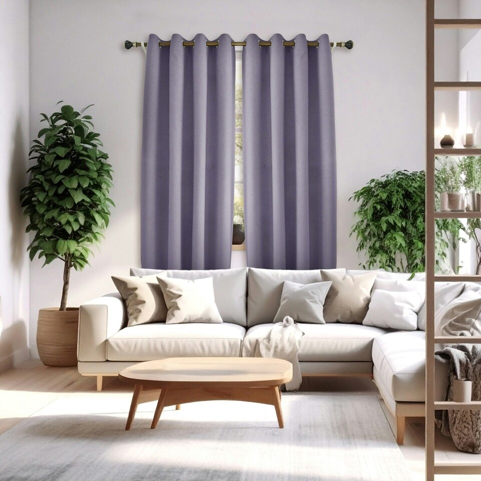 image 1 of Purple Mauve Linen Blackout Eyelet Curtains - 46x54 Inch Drop 2 Panel Purple