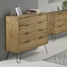 Core Products Augusta Industrial 4 Drawer Pine Chest of Drawers H90.3cm x W76.5cm x D39.5cm Brown