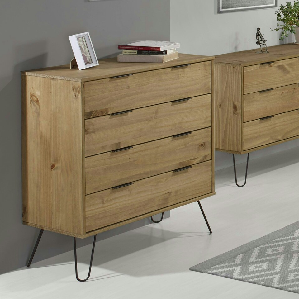 image 1 of Core Products Augusta Industrial 4 Drawer Pine Chest of Drawers H90.3cm x W76.5cm x D39.5cm Brown