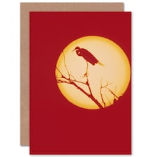 Crane Silhouette Against Full Moon Red Design Birthday Card