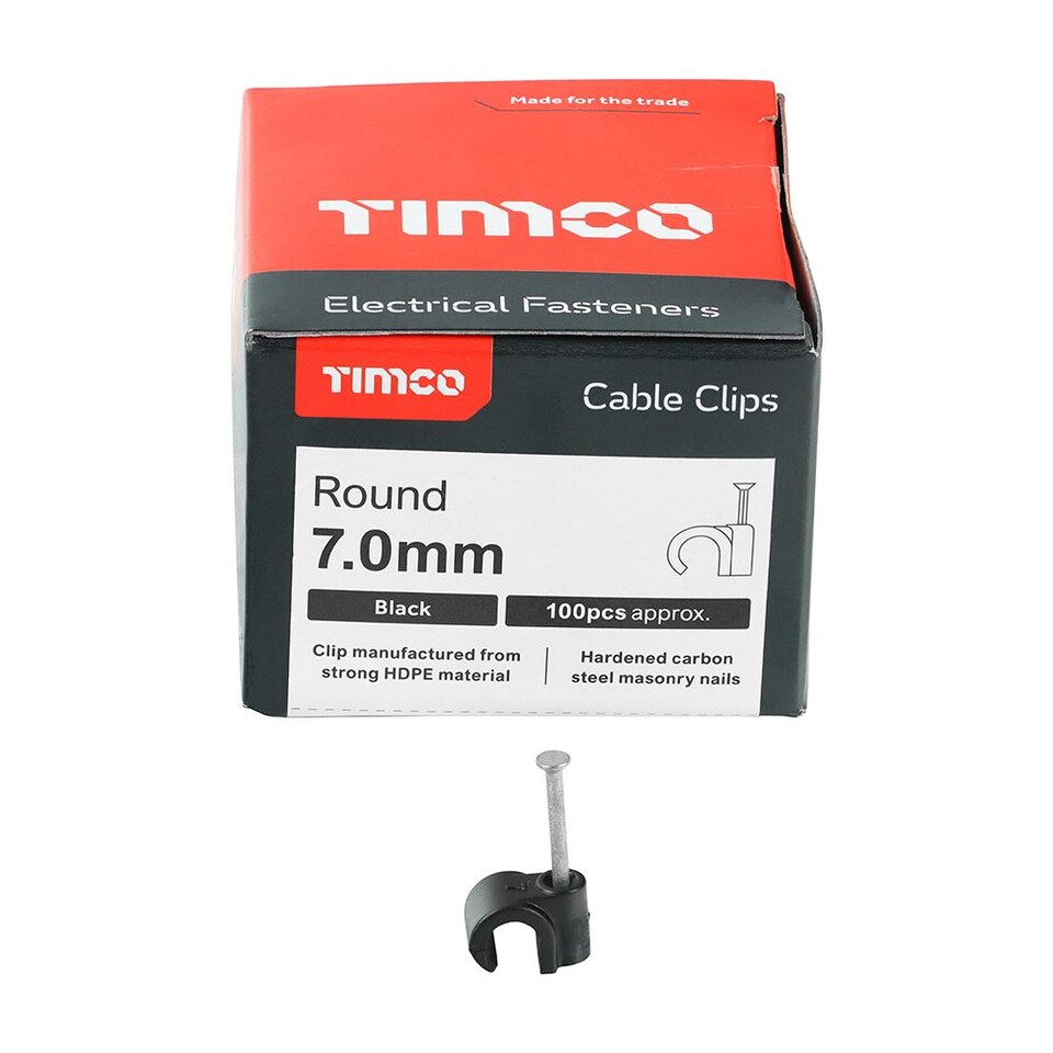 image 1 of Timco - Round Cable Clips - Black (Size To fit 7.0mm - 100 Pieces)