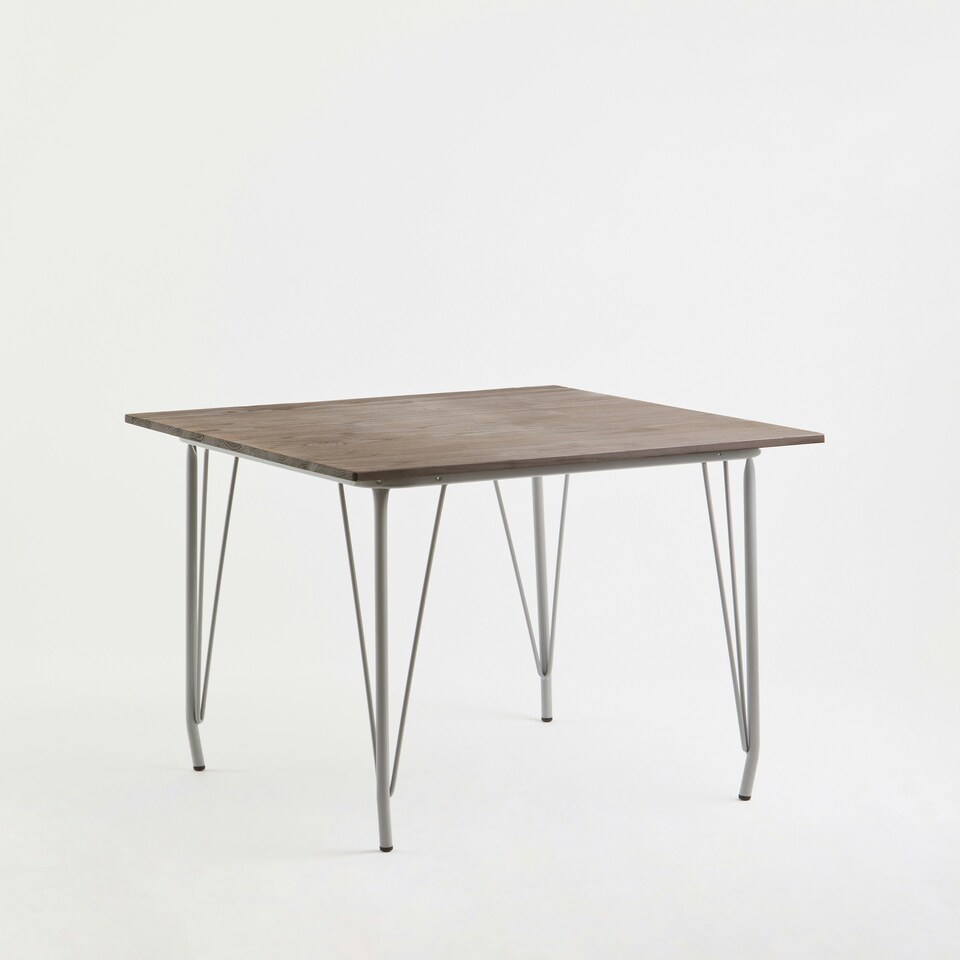 image 1 of Interiors by Premier Grey Metal and Elm Wood Table, Large Square Table, Outdoor Dining Table for Lawn, Patio