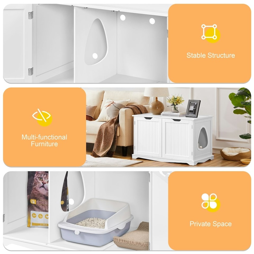 image 1 of Yaheetech Hidden Cat Litter Box Furniture White | One Size